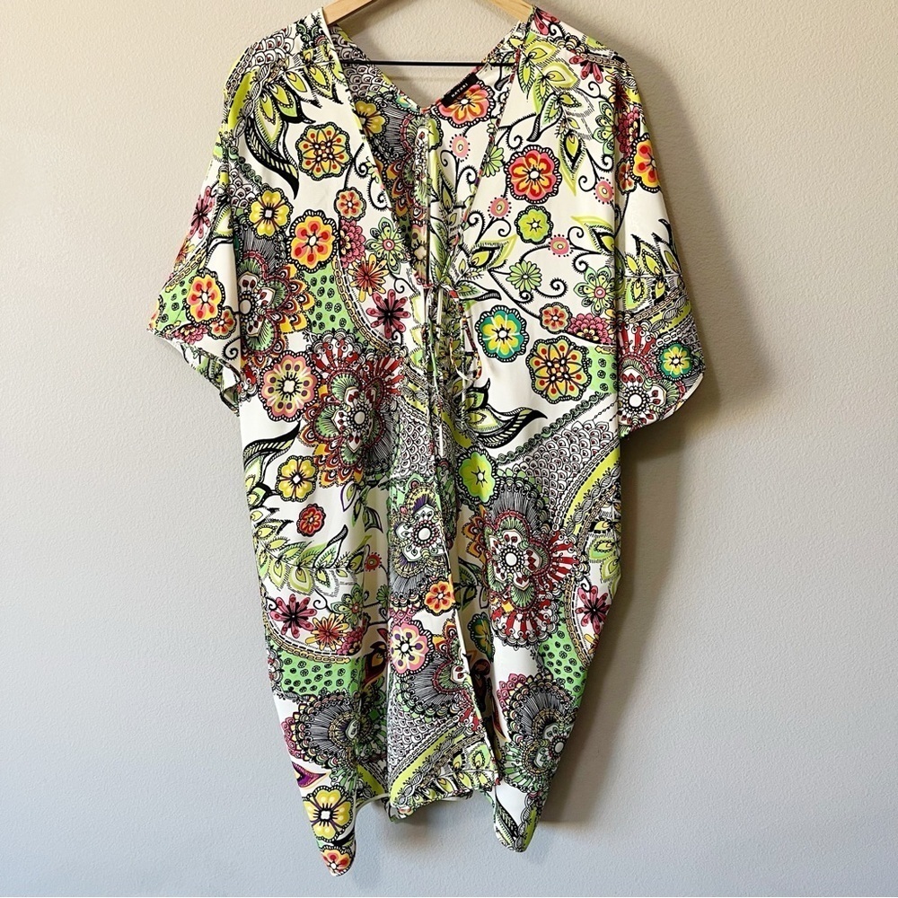 Natori Peizuri Getaway Wrap Floral Paisley Champagne Tie Front Size Small/Medium